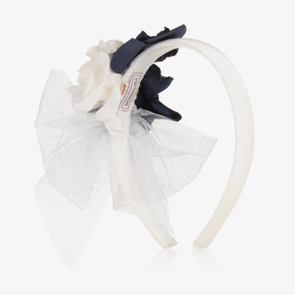 Monnalisa-Girls Velvet Ivory Floral Headpiece | Childrensalon Outlet