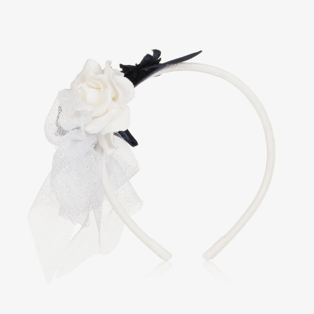 Monnalisa-Girls Velvet Ivory Floral Headpiece | Childrensalon Outlet