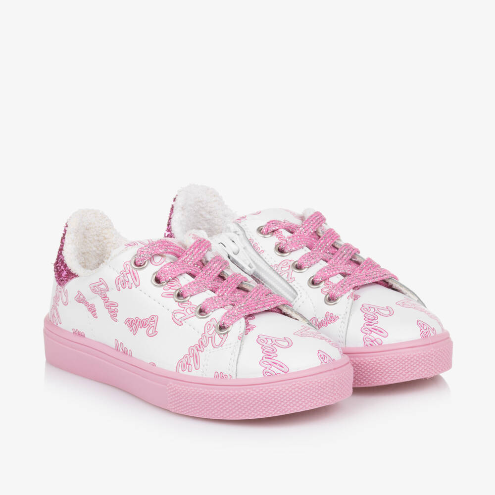 Monnalisa-Girls White Barbie Leather Trainers | Childrensalon Outlet