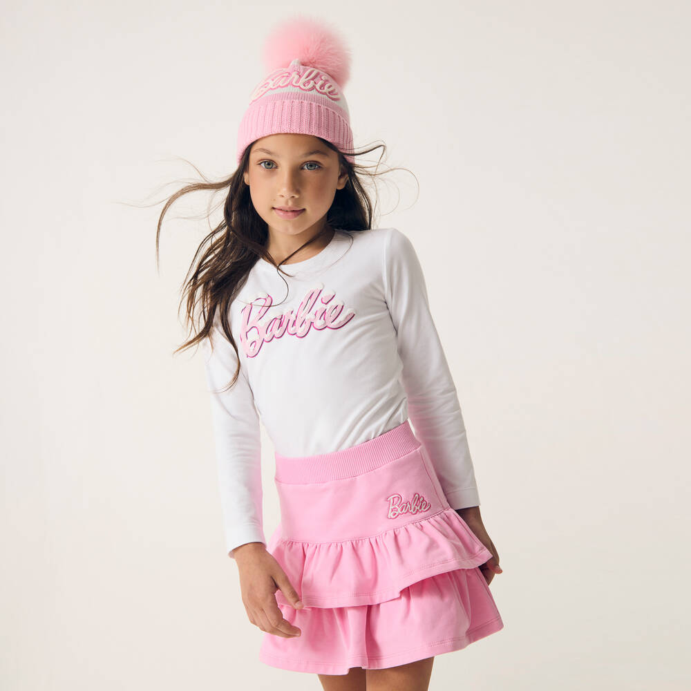 Monnalisa-Girls White Barbie Logo Tee | Childrensalon Outlet