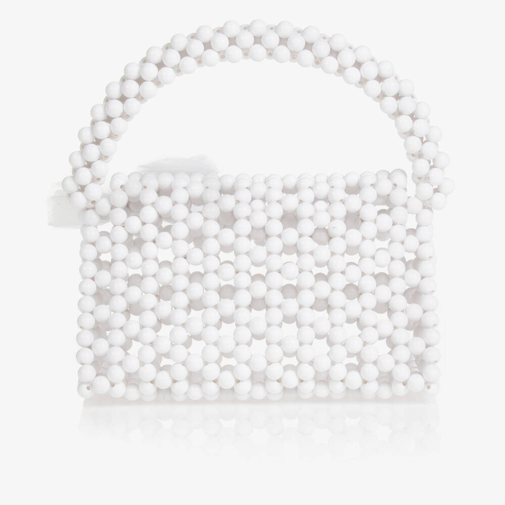 Monnalisa - Girls White Beaded Handbag (19cm) | Childrensalon Outlet