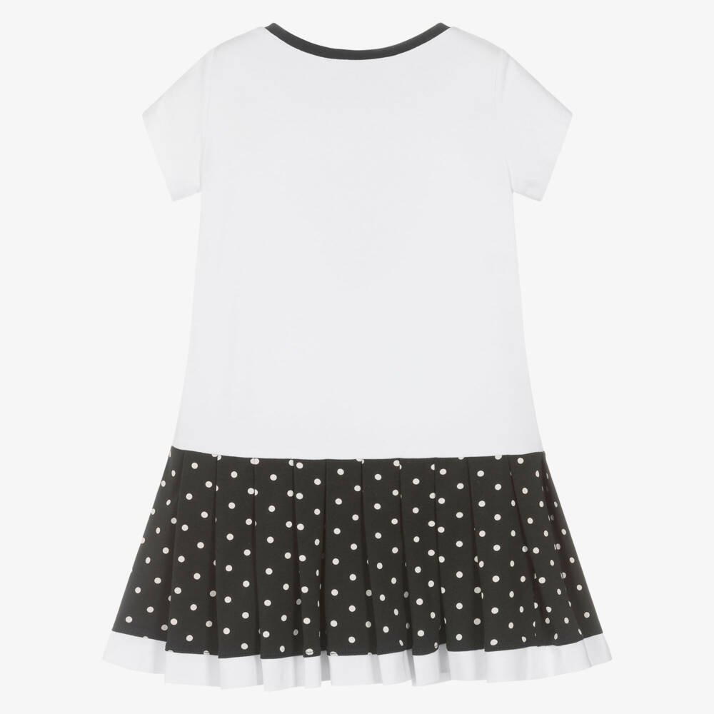 Monnalisa-Girls White & Black Jersey Dress with Diamanté Dog | Childrensalon Outlet