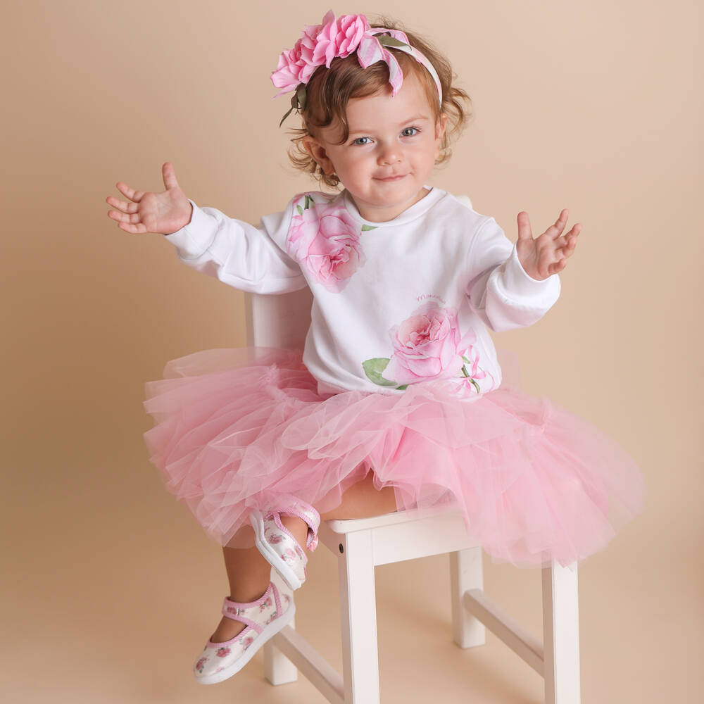 Monnalisa-Girls White Blossom Ballet Flats | Childrensalon Outlet