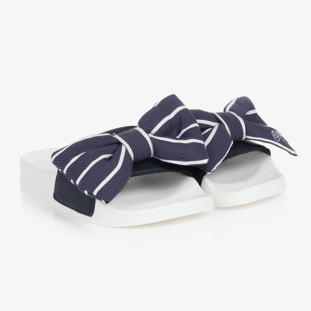 Monnalisa - Girls White & Blue Bow Sliders | Childrensalon