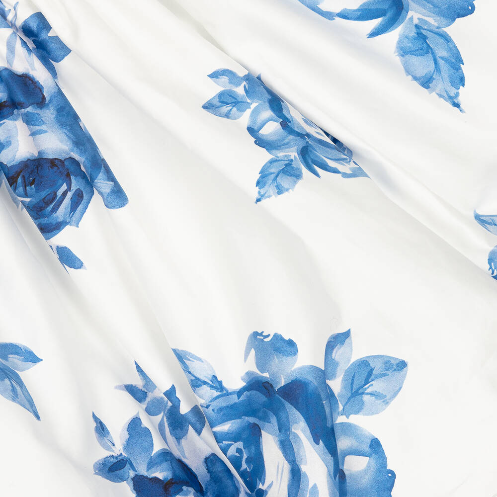 Monnalisa Chic-Girls White & Blue Floral Cotton Skirt | Childrensalon Outlet