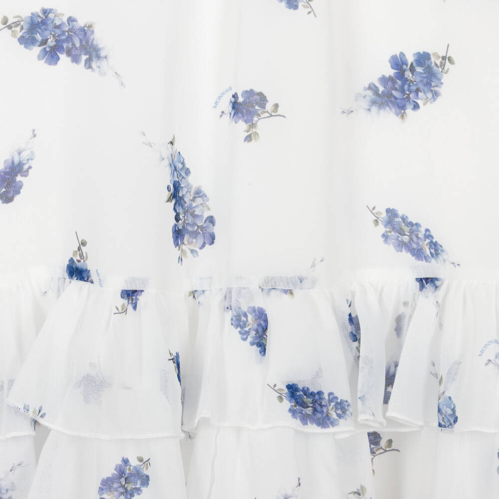 Monnalisa Chic-Girls White & Blue Floral Crêpe Chiffon Dress | Childrensalon Outlet