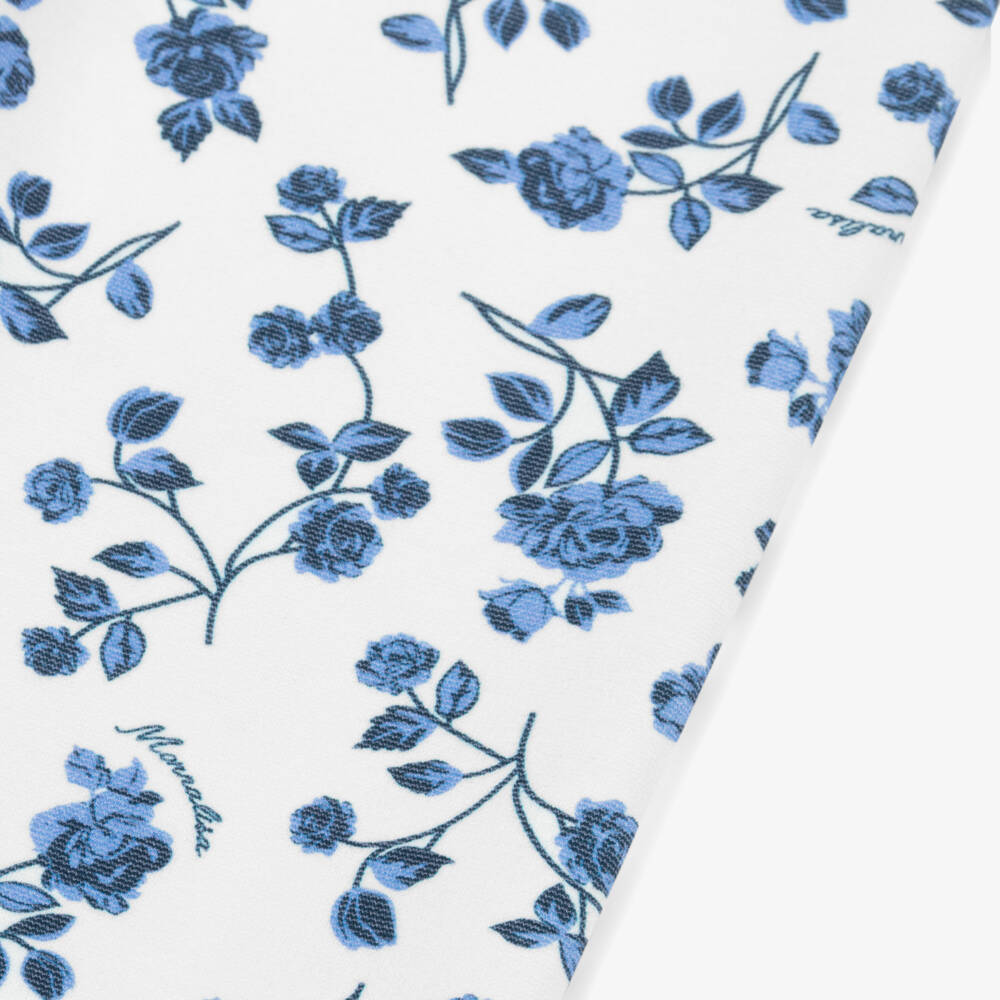 Monnalisa-Girls White & Blue Floral Jersey Leggings | Childrensalon Outlet