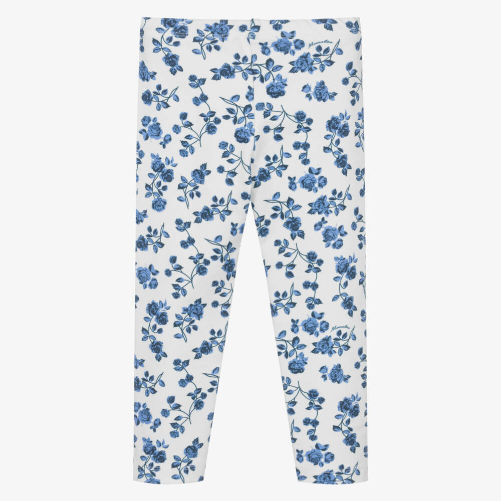 Monnalisa-Girls White & Blue Floral Jersey Leggings | Childrensalon Outlet