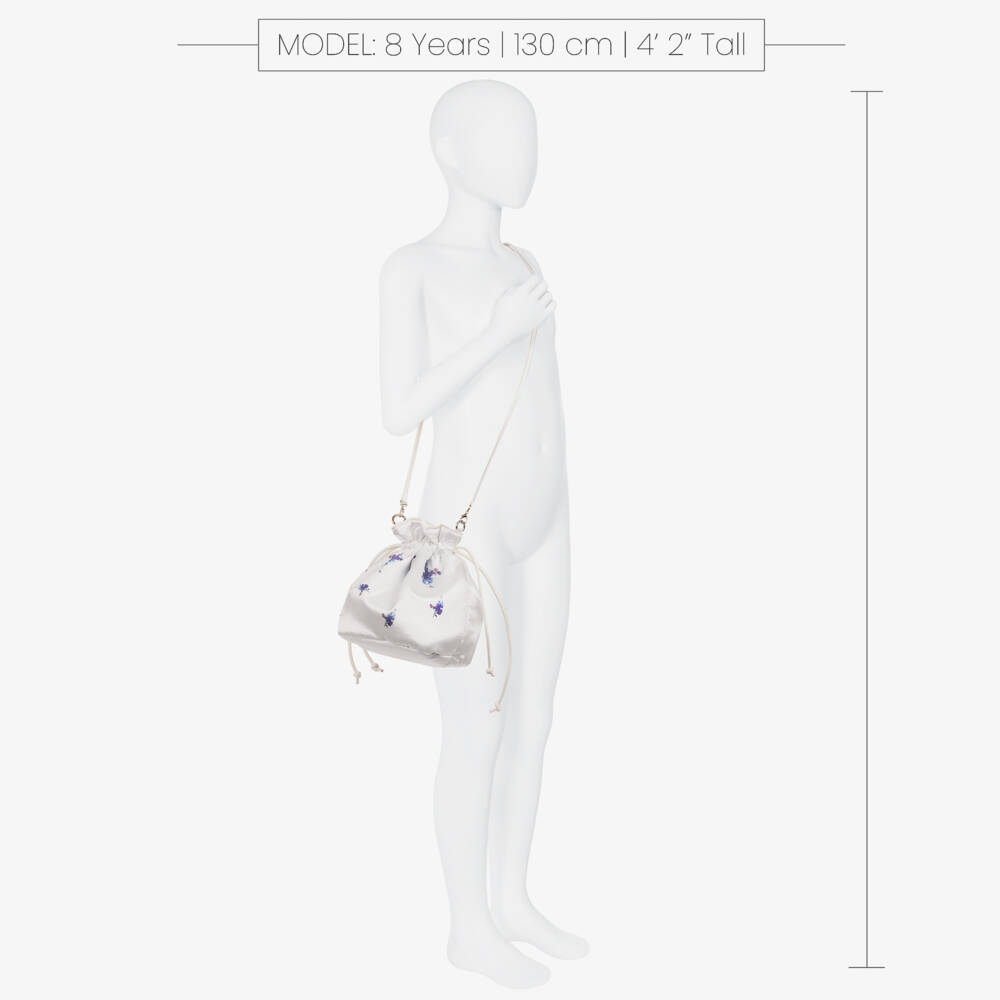 Monnalisa Chic-Girls White & Blue Floral Satin Drawstring Bag | Childrensalon Outlet