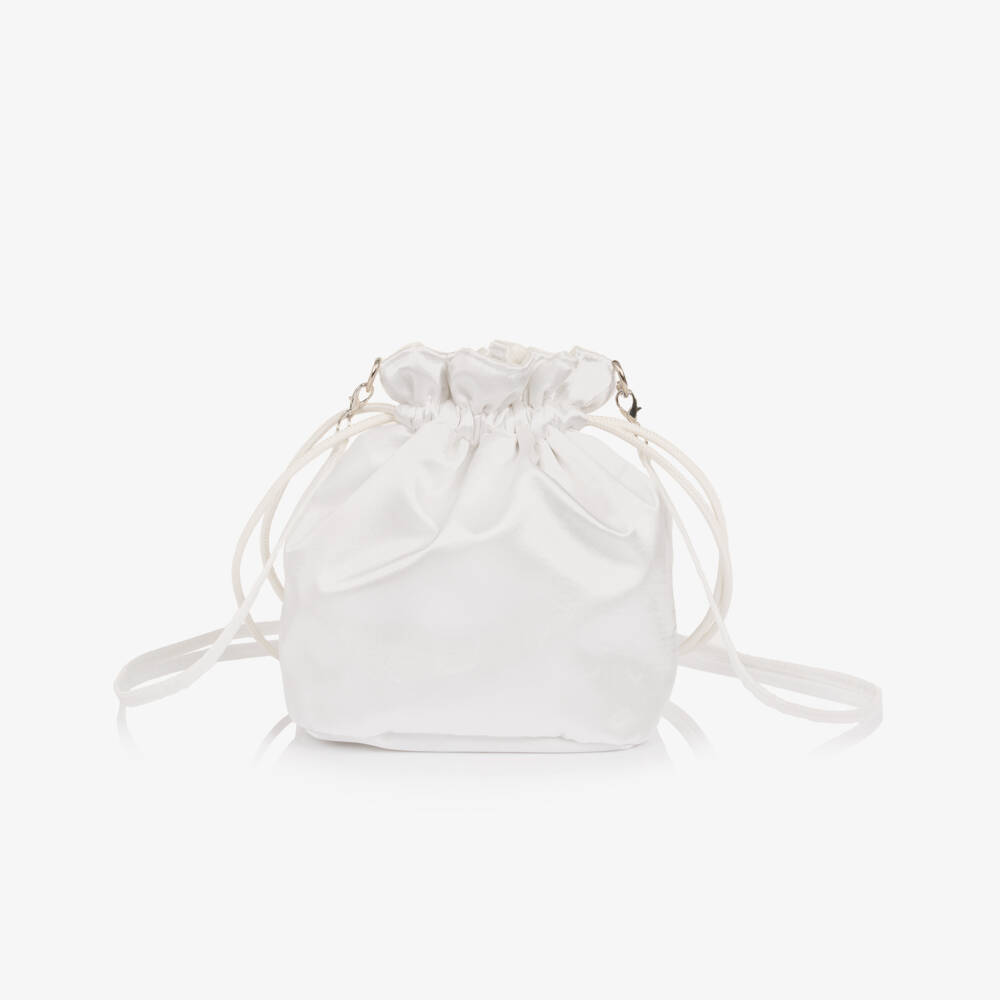 Monnalisa Chic-Girls White & Blue Floral Satin Drawstring Bag | Childrensalon Outlet
