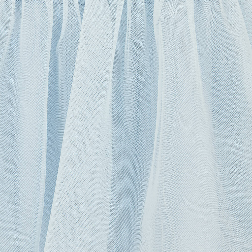 Monnalisa-فستان قطن وتول لون أبيض وأزرق | Childrensalon Outlet