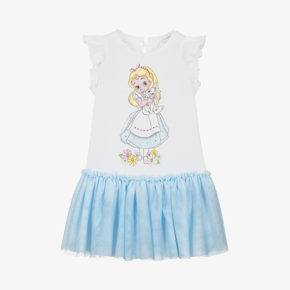 Monnalisa-Платье из белого и синего тюля для девочек Вандерленд | Childrensalon Outlet