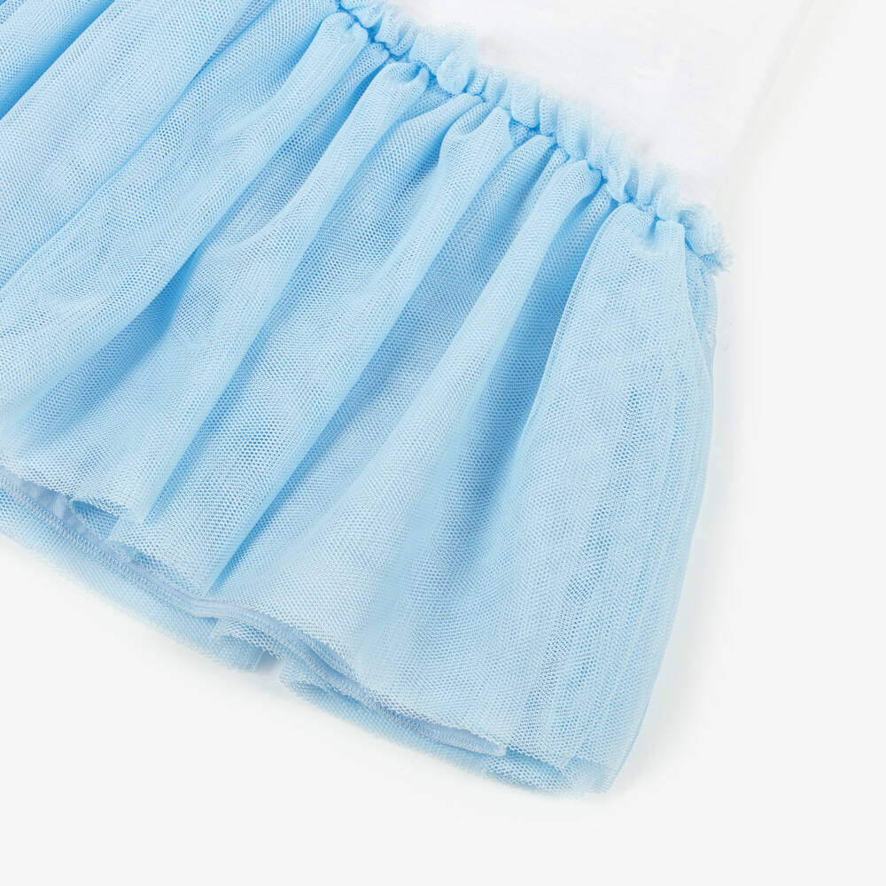 Monnalisa-Girls White & Blue Tulle Wonderland Dress | Childrensalon Outlet