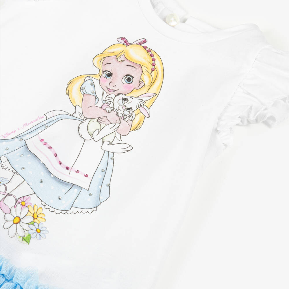 Monnalisa-Girls White & Blue Tulle Wonderland Dress | Childrensalon Outlet
