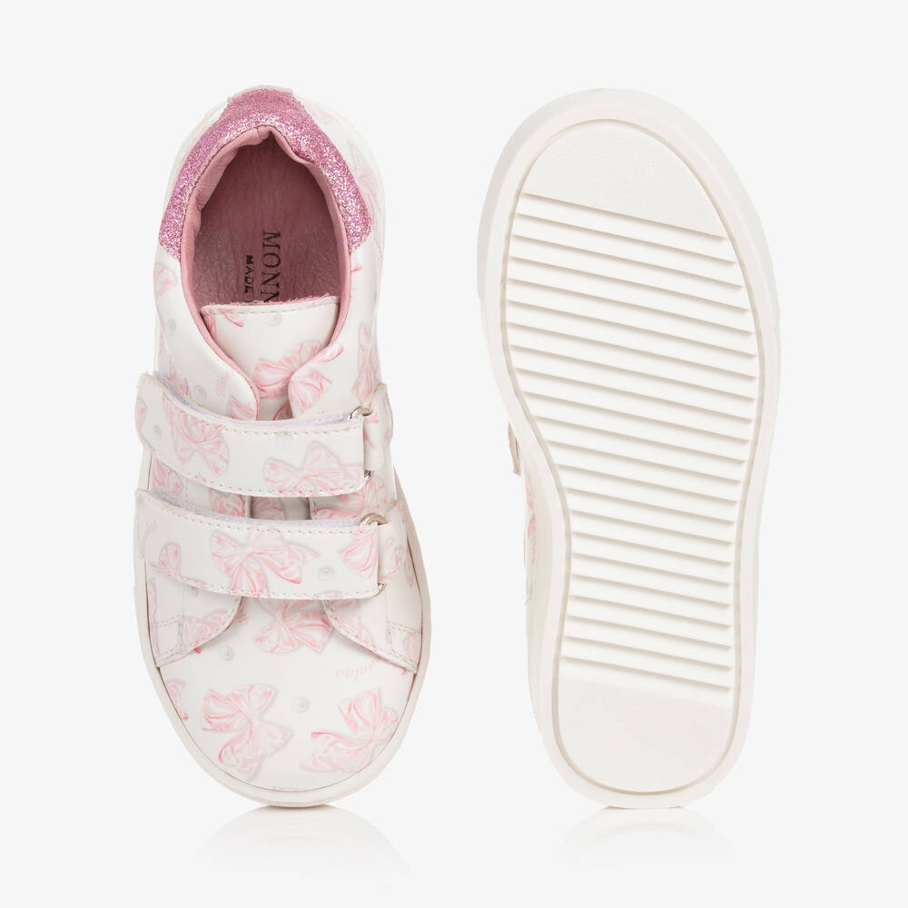 Monnalisa-Girls White Bow Print Velcro Trainers | Childrensalon Outlet