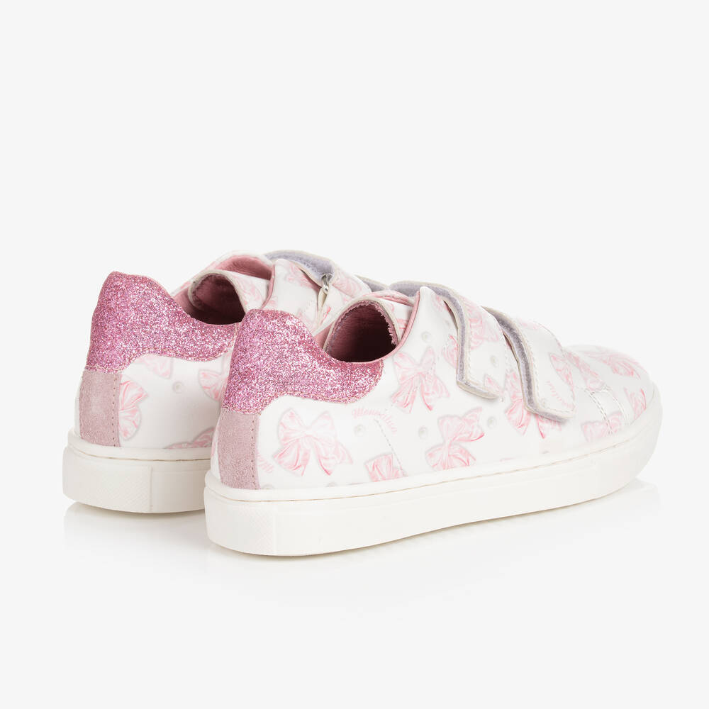 Monnalisa-Girls White Bow Print Velcro Trainers | Childrensalon Outlet