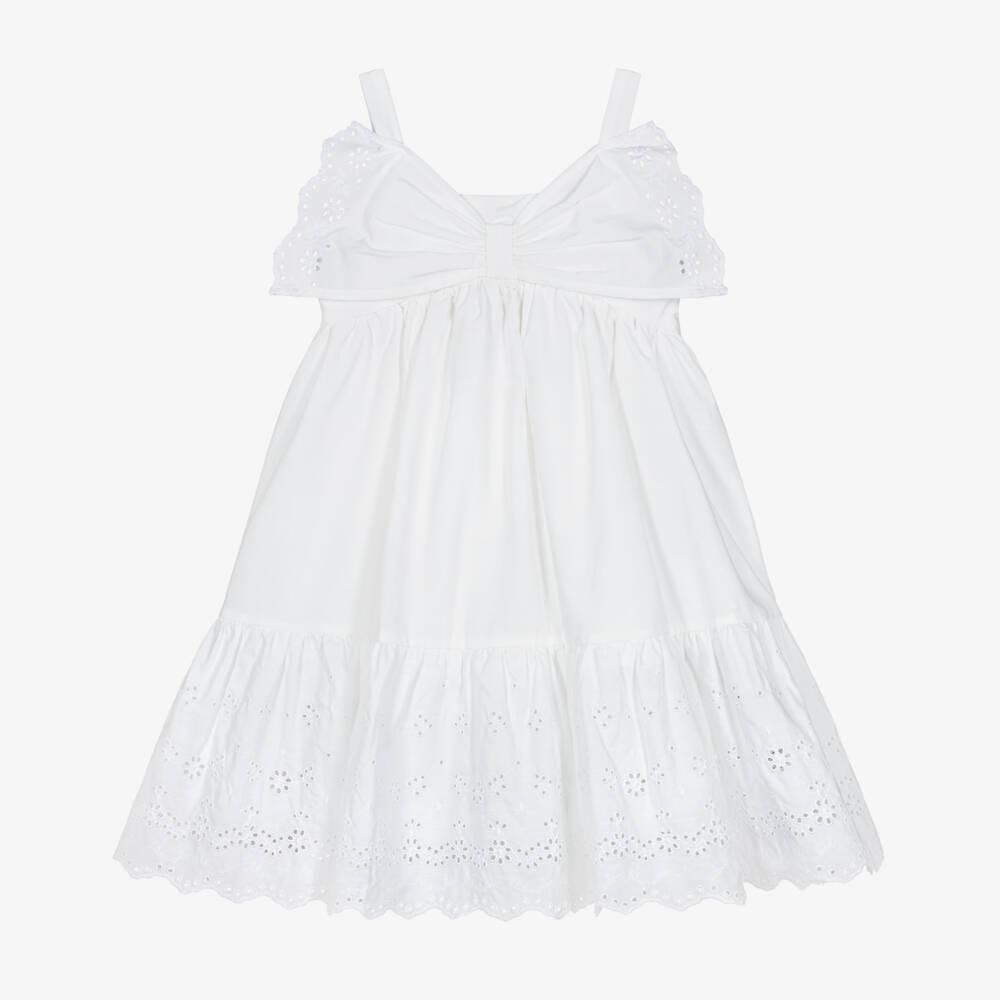 Monnalisa-Белое платье с вышивкой англез | Childrensalon Outlet