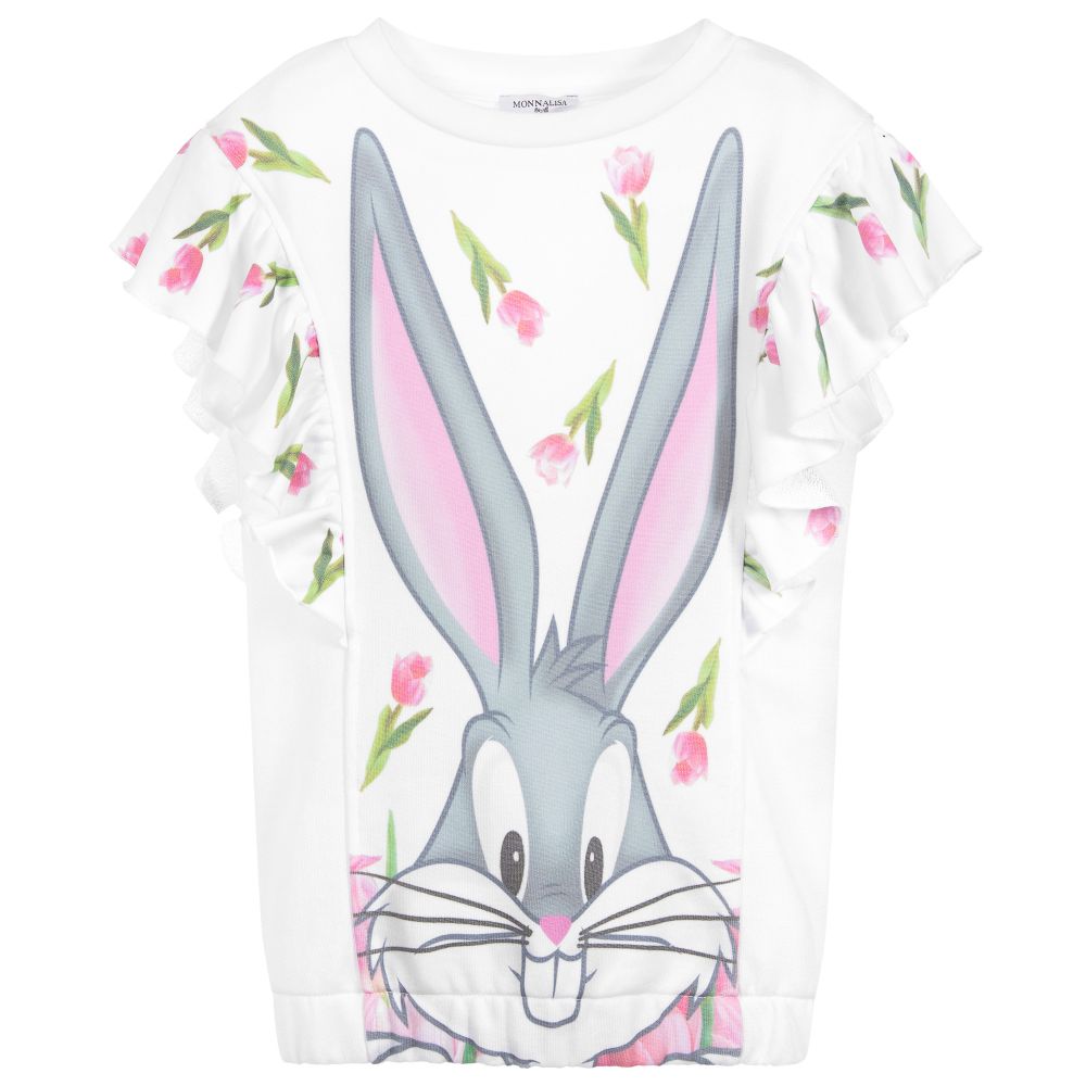 Monnalisa - Girls White Bugs Bunny Dress | Childrensalon