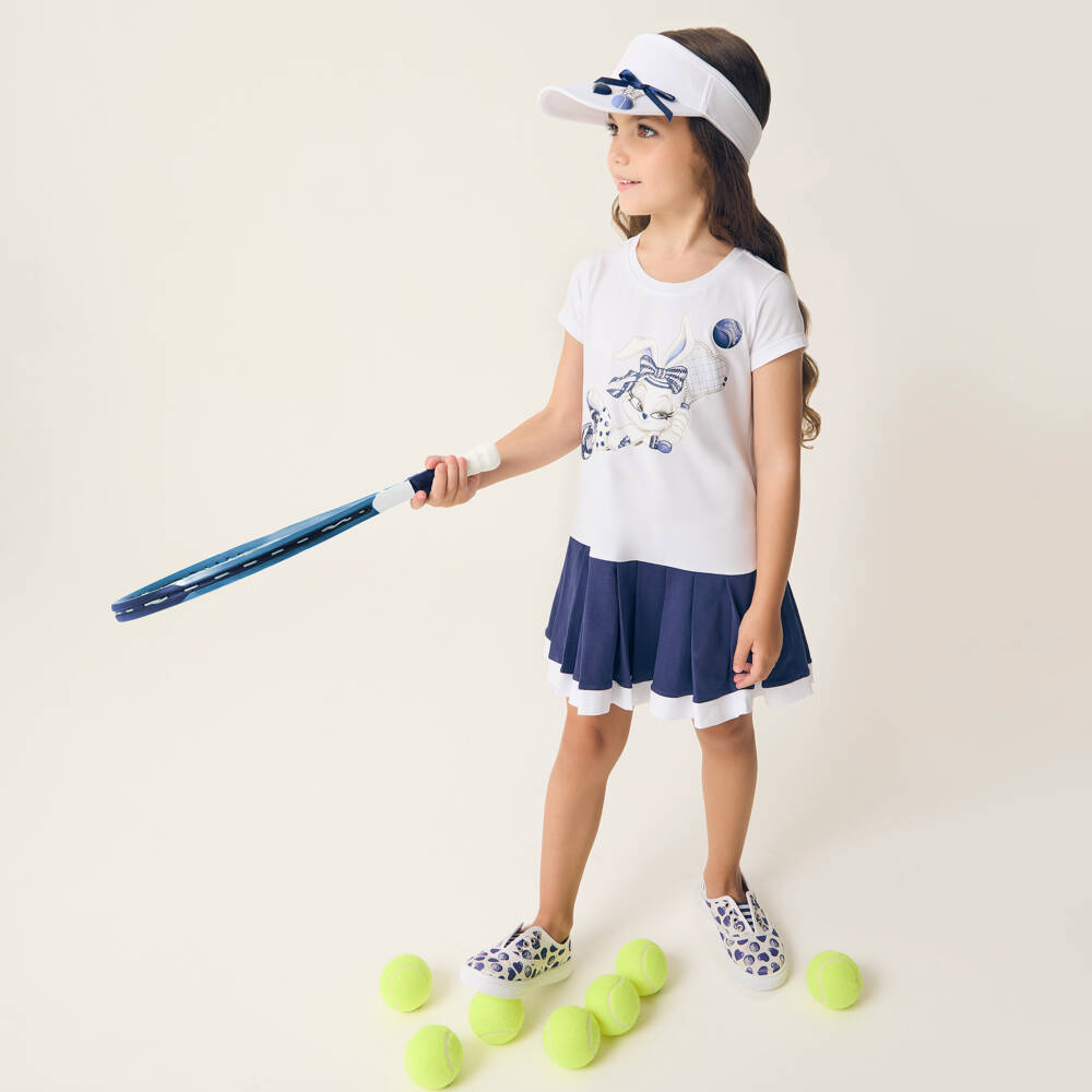 Monnalisa-Платье с белым узором зайчика для девочек | Childrensalon Outlet