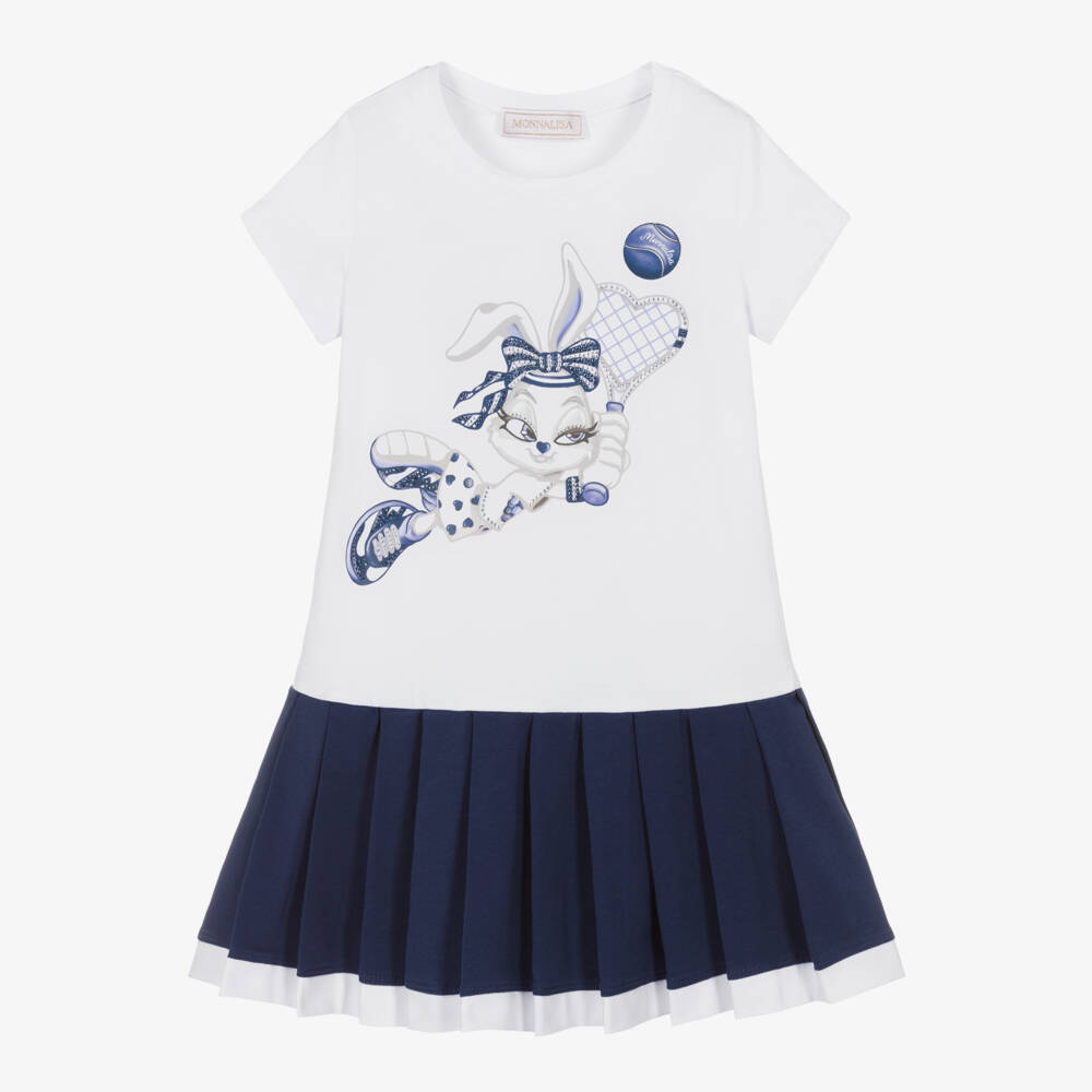 Monnalisa-Girls White Bunny Patterned Dress | Childrensalon Outlet