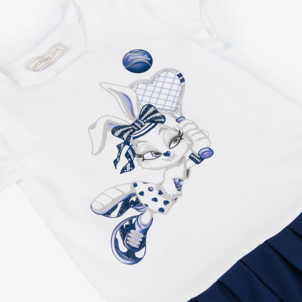 Monnalisa-Платье с белым узором зайчика для девочек | Childrensalon Outlet