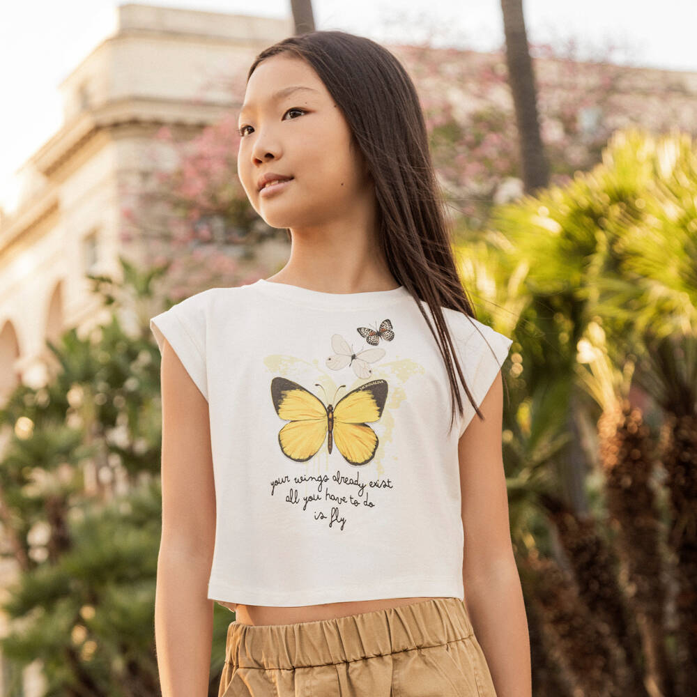 Monnalisa-Girls White Butterfly Print Sleeveless Top | Childrensalon Outlet
