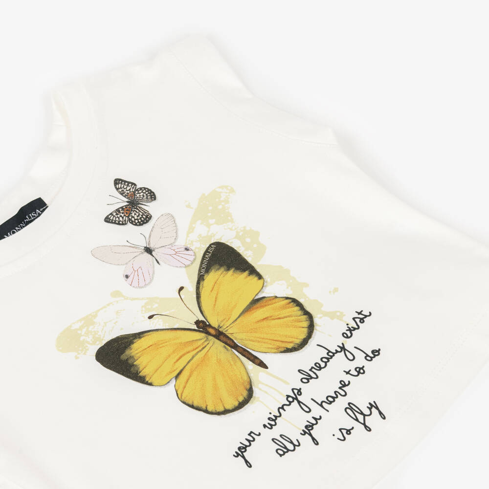 Monnalisa-Girls White Butterfly Print Sleeveless Top | Childrensalon Outlet
