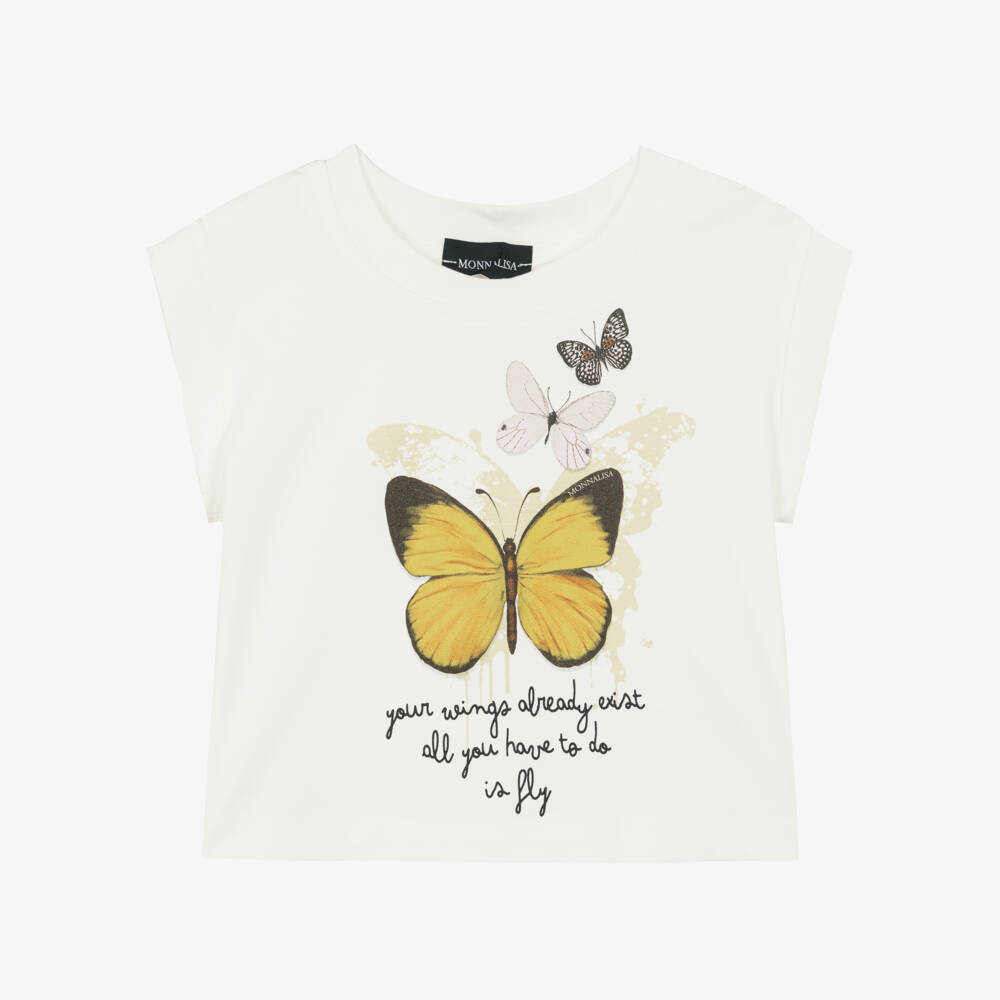 Monnalisa-Girls White Butterfly Print Sleeveless Top | Childrensalon Outlet