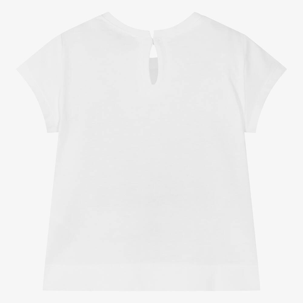 Monnalisa-Girls White Castle Print Cotton T-Shirt | Childrensalon Outlet