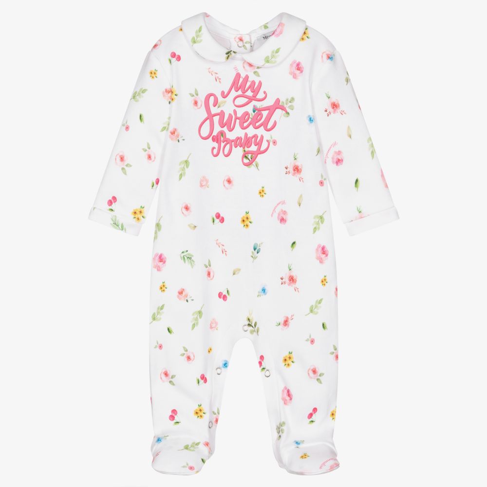 Monnalisa - Girls White Cotton Babygrow  | Childrensalon