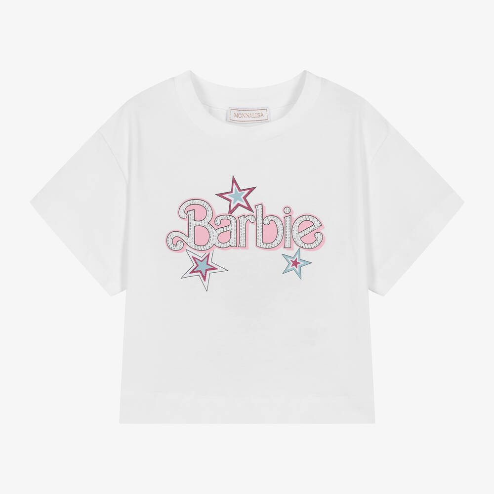 Girls White Cotton Barbie T Shirt