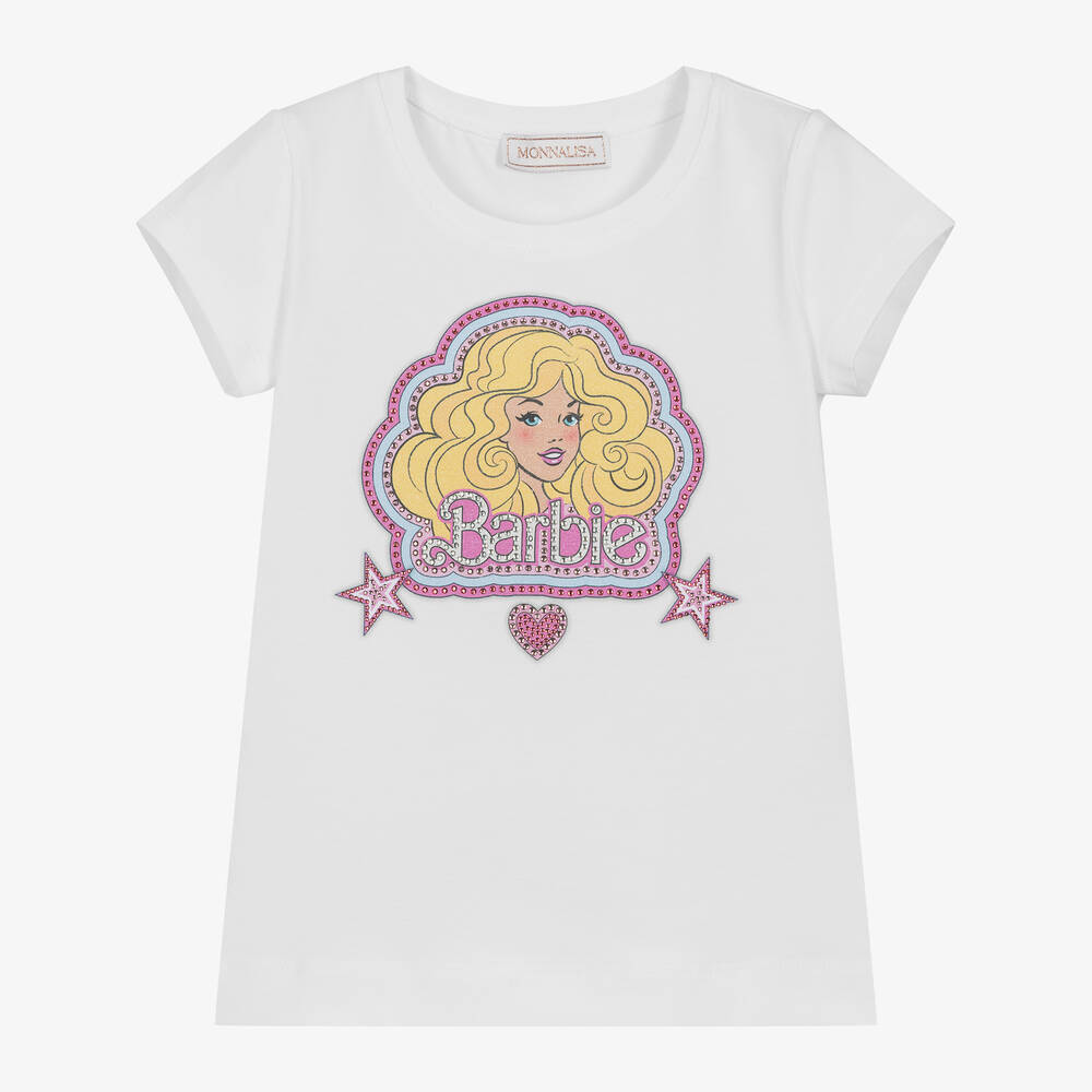 Girls White Cotton Barbie T Shirt