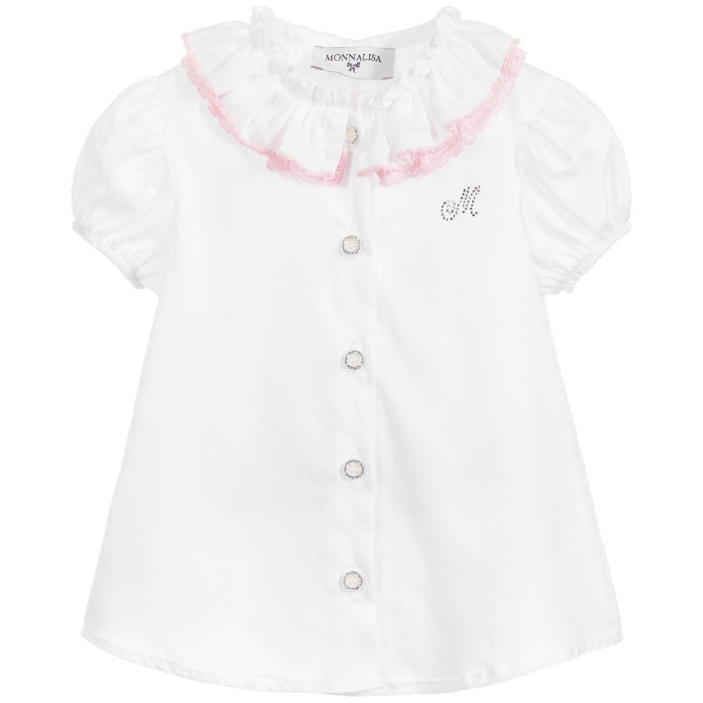 Monnalisa - Girls White Cotton Blouse | Childrensalon