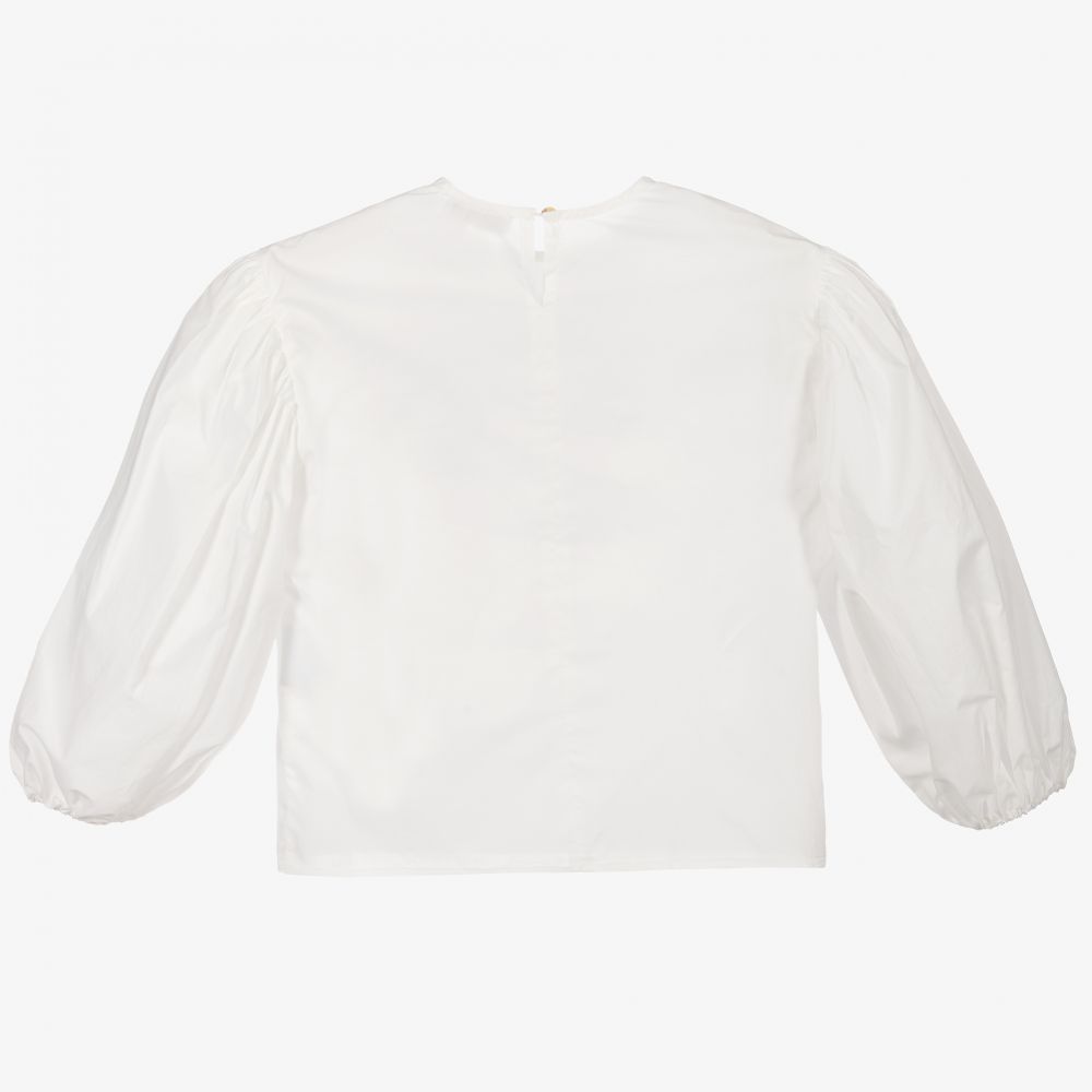 Monnalisa-Girls White Cotton Bow Blouse | Childrensalon Outlet