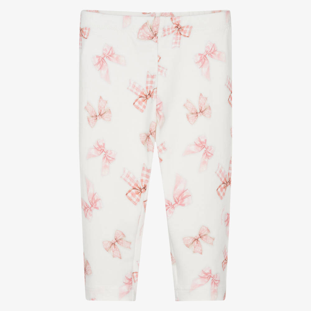 Monnalisa-Girls White Cotton Bow Print Leggings | Childrensalon Outlet