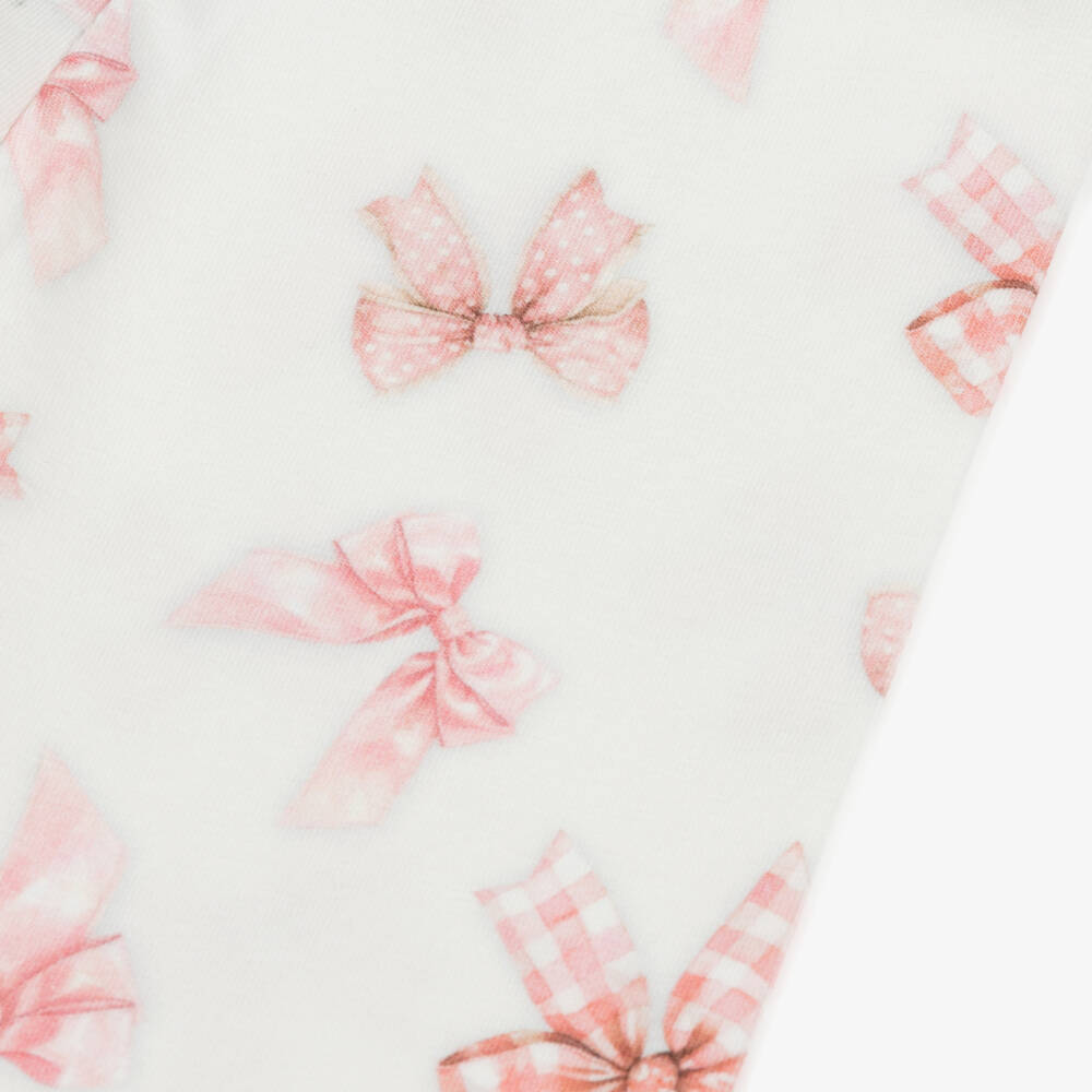 Monnalisa-Girls White Cotton Bow Print Leggings | Childrensalon Outlet