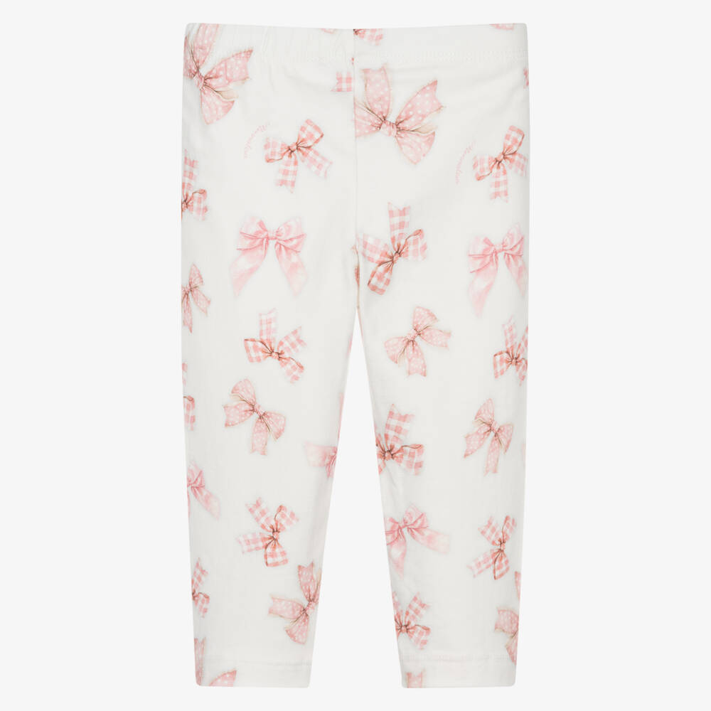 Monnalisa-Girls White Cotton Bow Print Leggings | Childrensalon Outlet