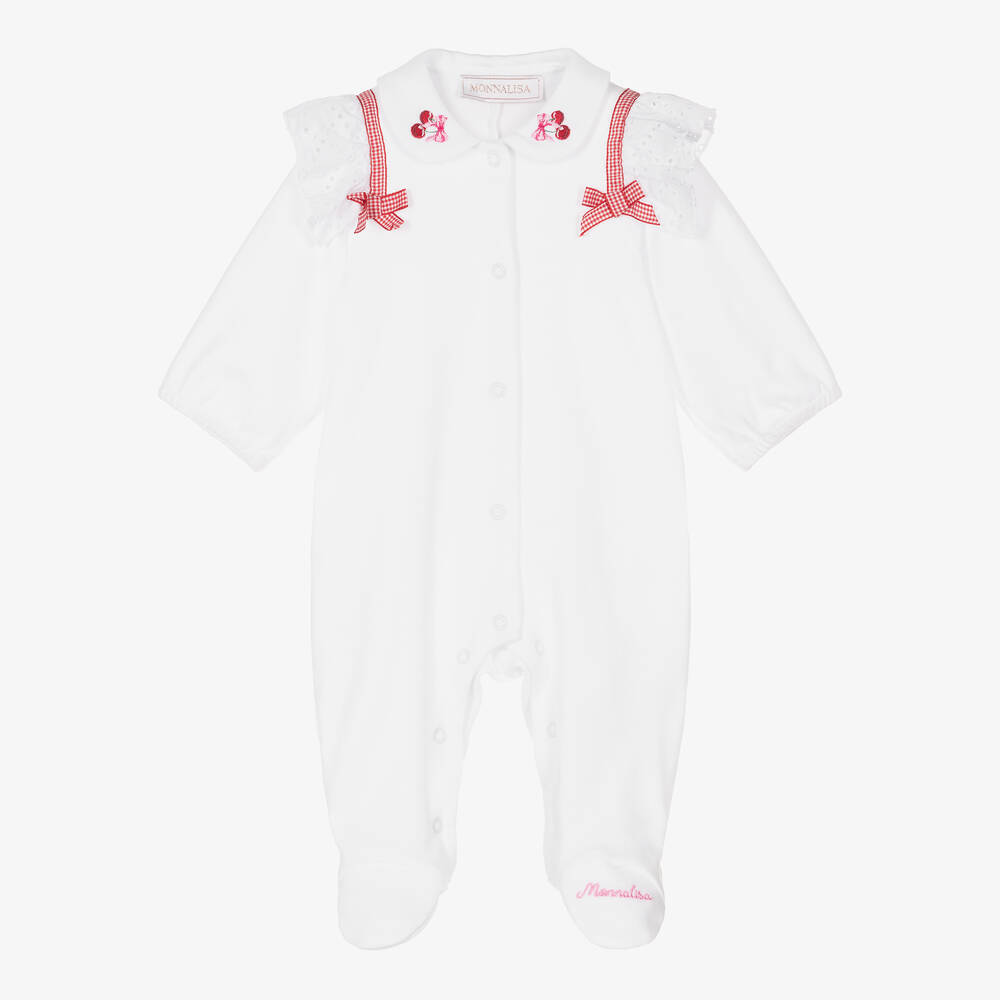 Monnalisa-Girls White Cotton Cherry Babygrow | Childrensalon Outlet