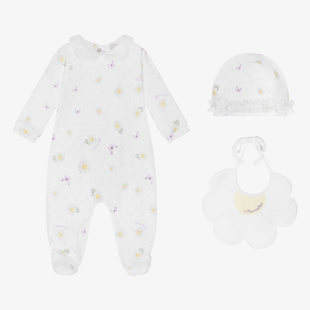 Monnalisa-Girls White Cotton Daisy Babygrow Set | Childrensalon Outlet