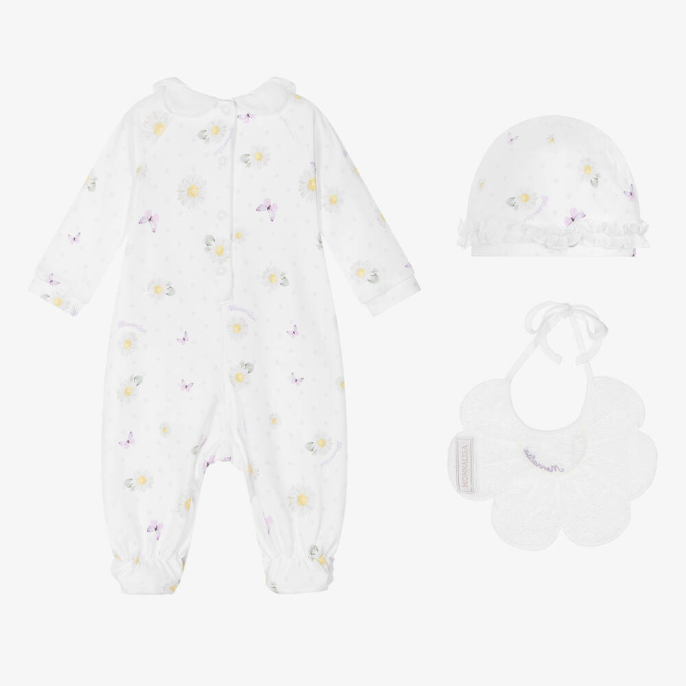 Monnalisa-Girls White Cotton Daisy Babygrow Set | Childrensalon Outlet