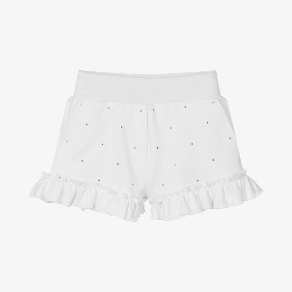 Monnalisa-Girls White Cotton & Diamante Shorts | Childrensalon Outlet