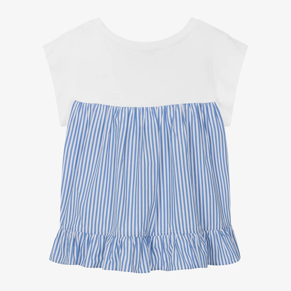 Monnalisa-Girls White Cotton Diamanté Stripe Blouse | Childrensalon Outlet