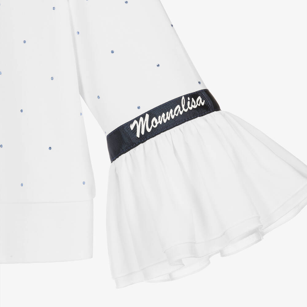 Monnalisa-Girls White Cotton Diamante Sweatshirt | Childrensalon Outlet