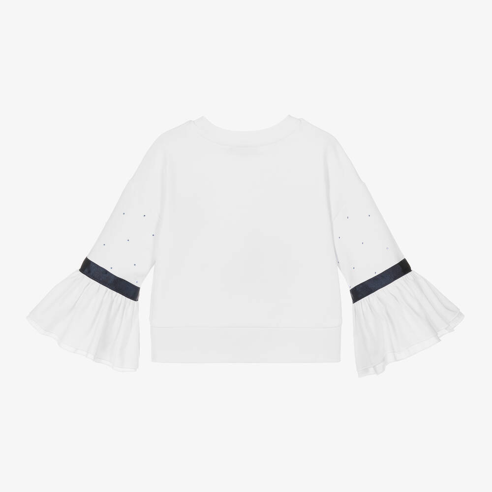 Monnalisa-Girls White Cotton Diamante Sweatshirt | Childrensalon Outlet