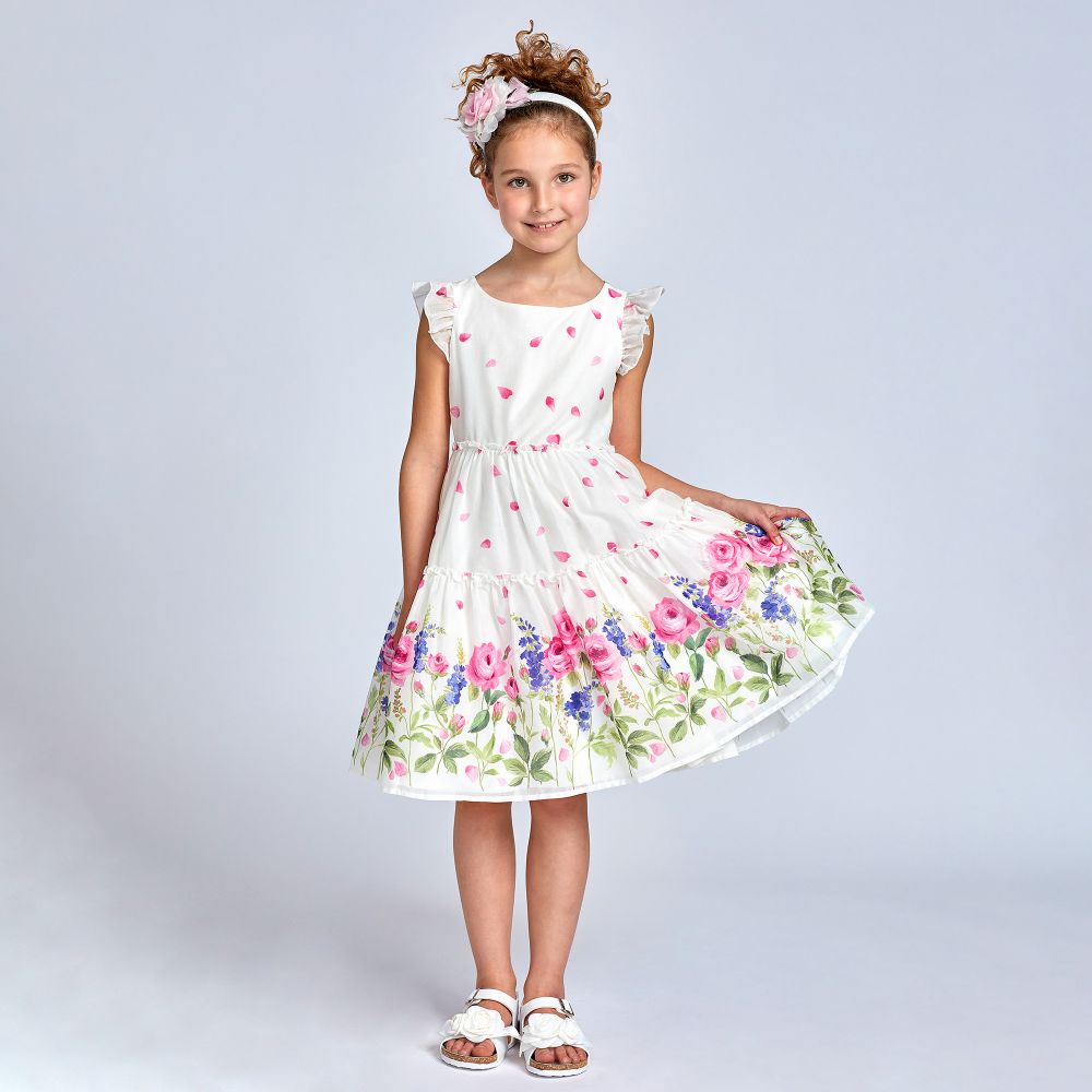 Monnalisa - Girls White Cotton Dress | Childrensalon Outlet