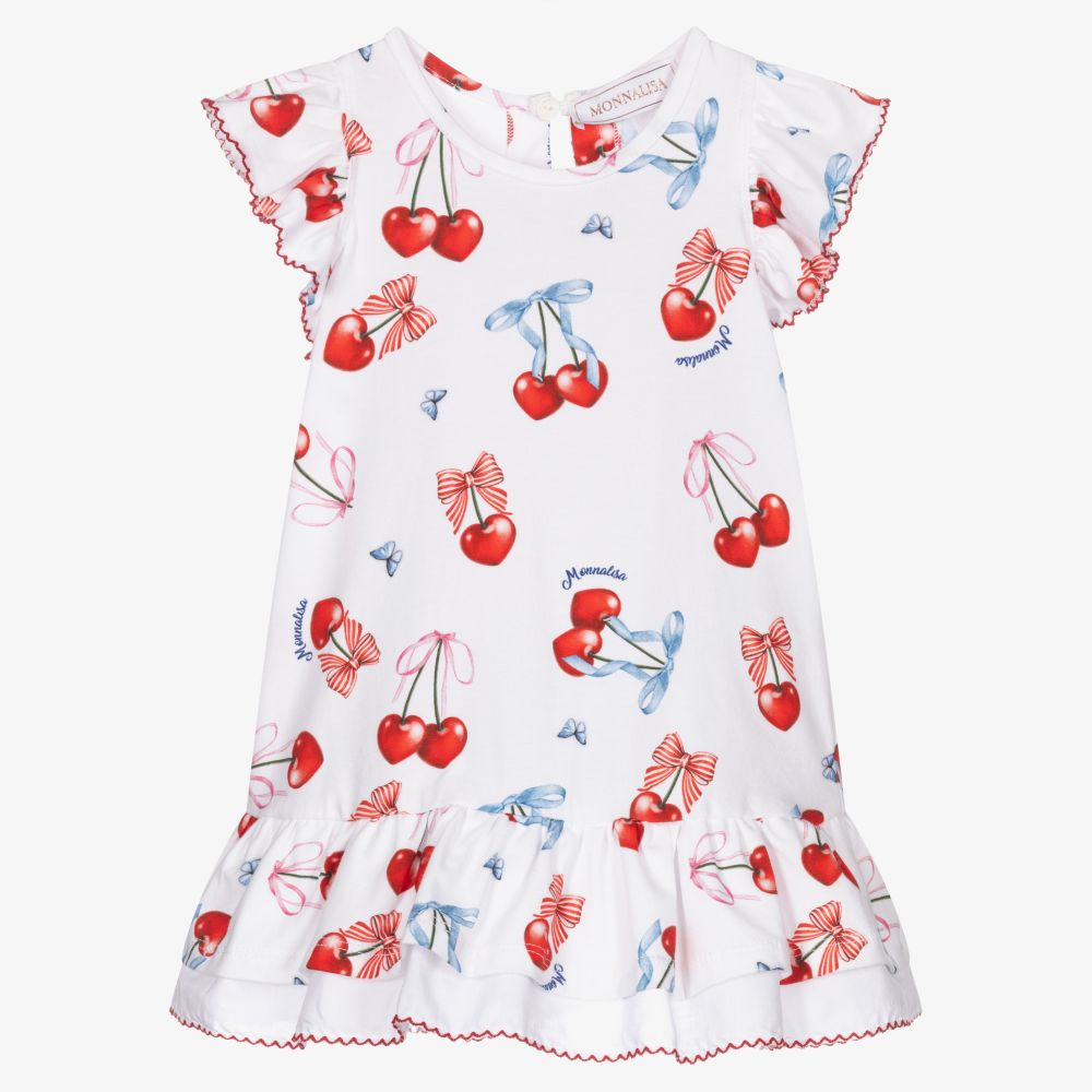 Monnalisa - Girls White Cotton Dress | Childrensalon