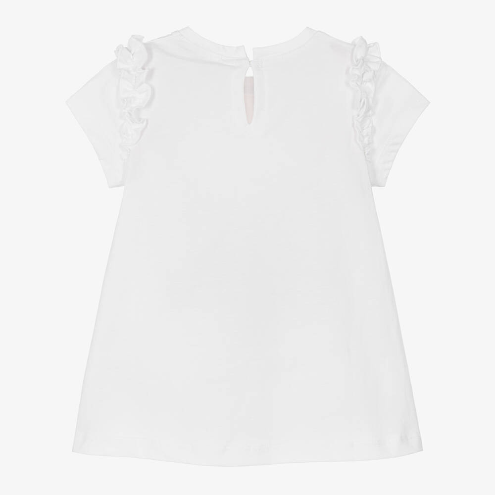 Monnalisa-Girls White Cotton Floral Dress | Childrensalon Outlet