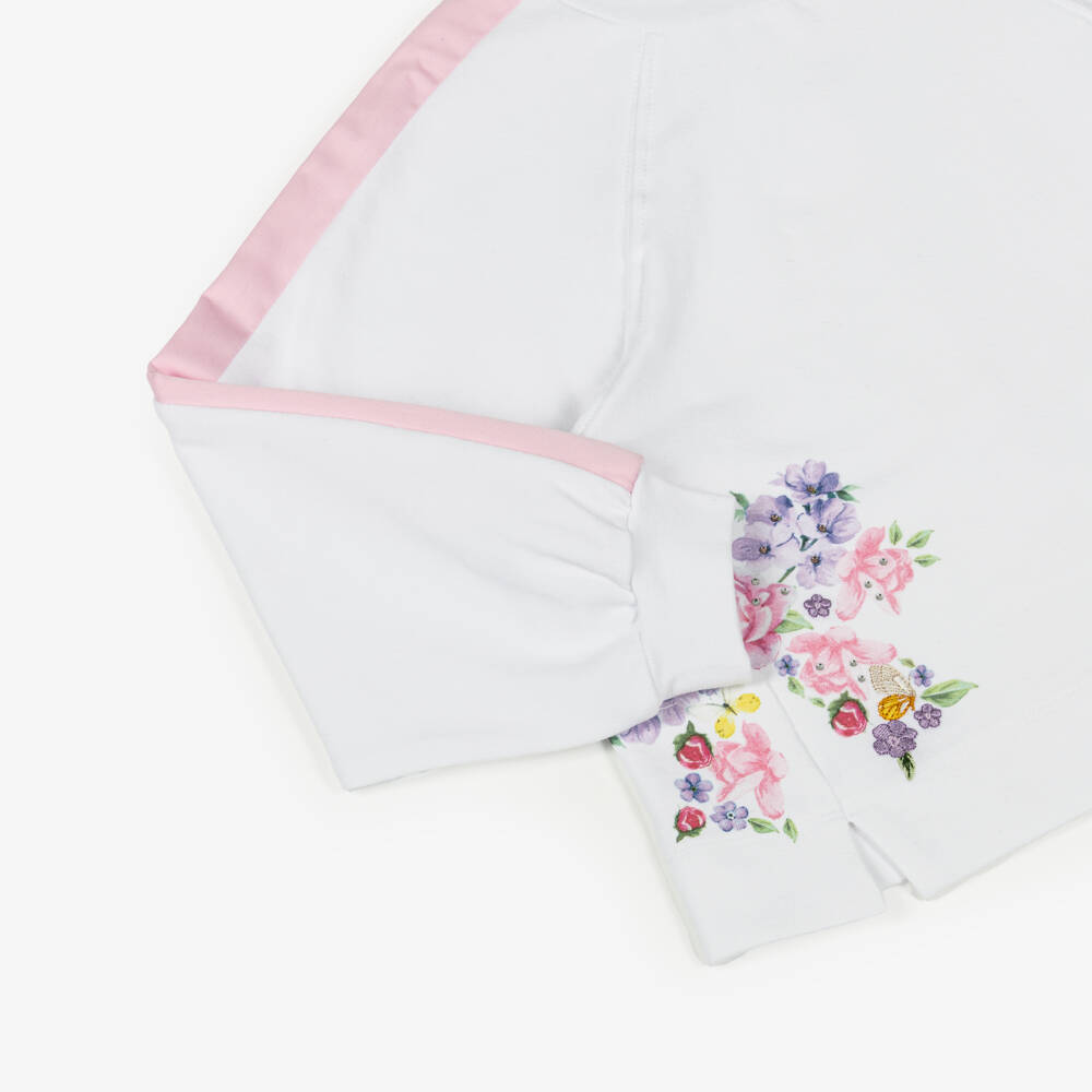 Monnalisa-Girls White Cotton Floral Print Sweatshirt with Diamantés | Childrensalon Outlet
