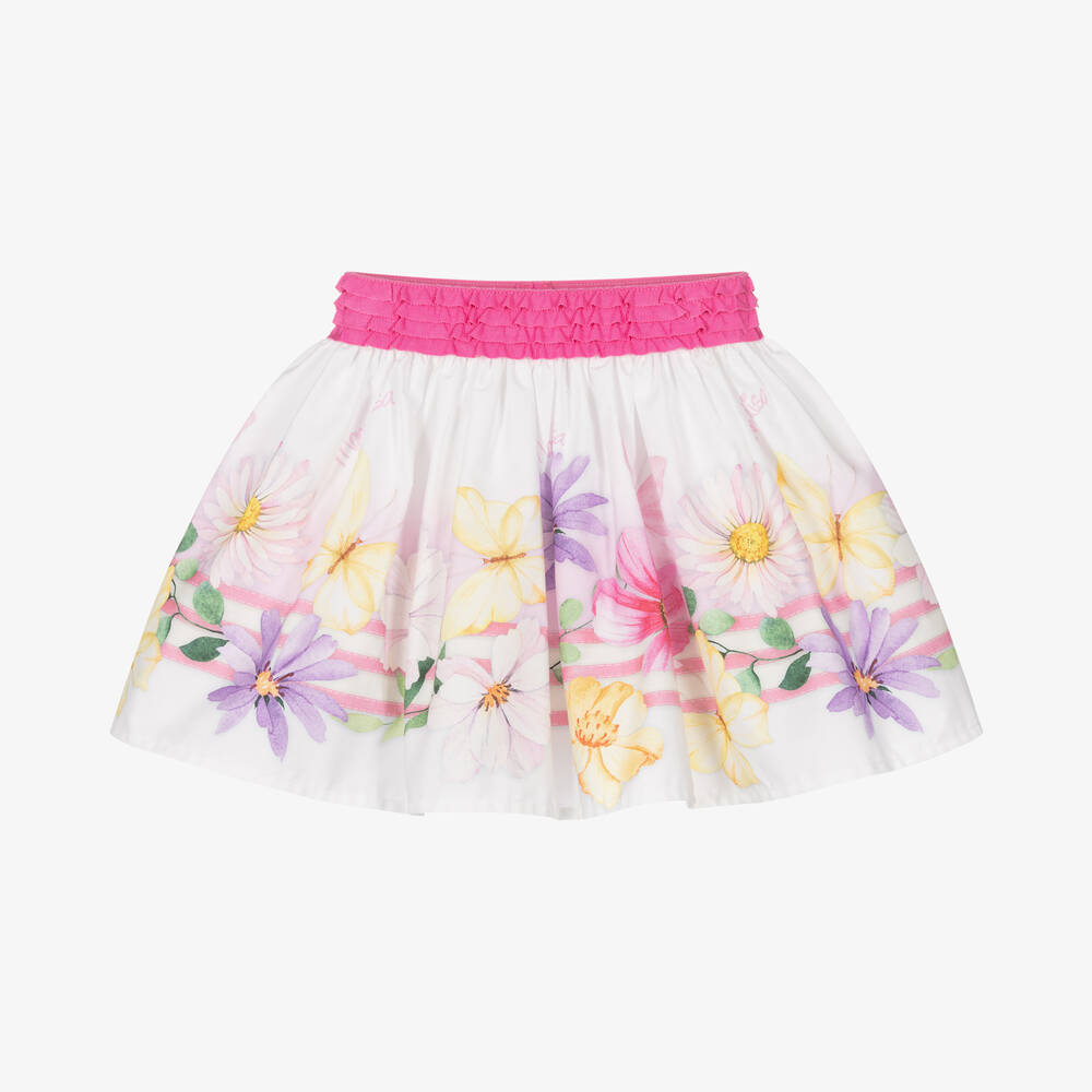 Monnalisa - Girls White Cotton Floral Skirt | Childrensalon