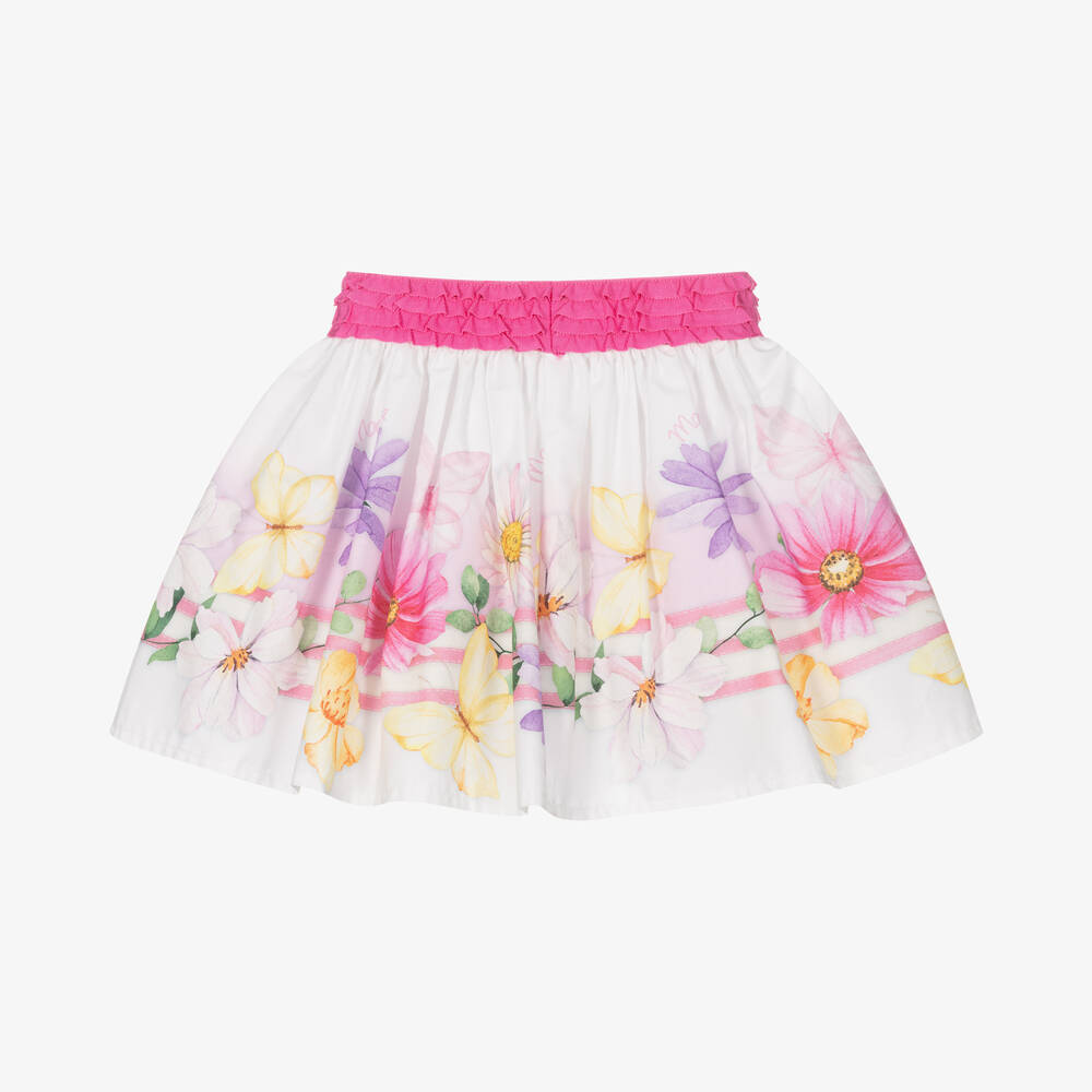 Monnalisa-Белая хлопковая юбка с цветами | Childrensalon Outlet